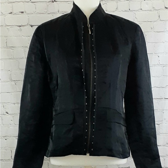 Chico's Black Linen Zippered Front Closure Blazer Jacket Size 1 - Picture 1 of 10